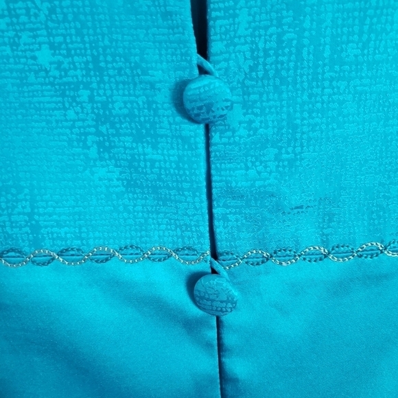 Adrianna Papell 100% Silk Short Sleeve Padded Shoulders Aqua Blouse - Picture 6 of 11